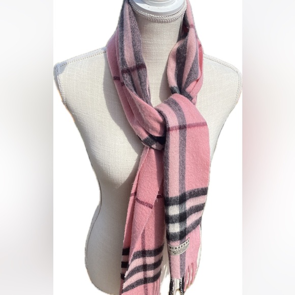BURBERRY Salmon Pink Cashmere/WOOL  NOVA CHECK Scarf💞EUC💞11.5”x 68”🔥Very RARE - Picture 4 of 9